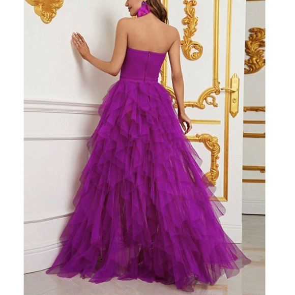 Chic Split Thigh Mesh Overlay Tube Maxi Dress purple - Picture 2 of 9